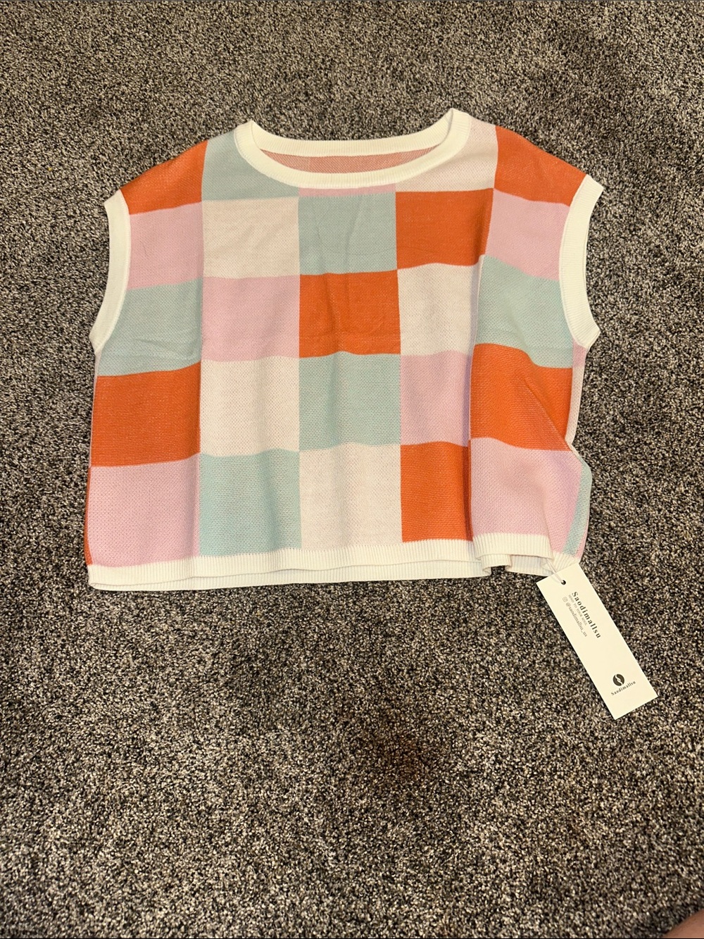 Colorblock Knit Sleeveless Tank Top - Orange, Pink, Mint, White